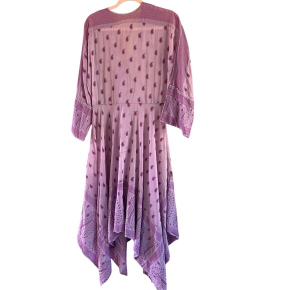 Cris Barros Womens Size Medium Purple Cotton Paisley Handkerchief Hemline Dress - Picture 3 of 12
